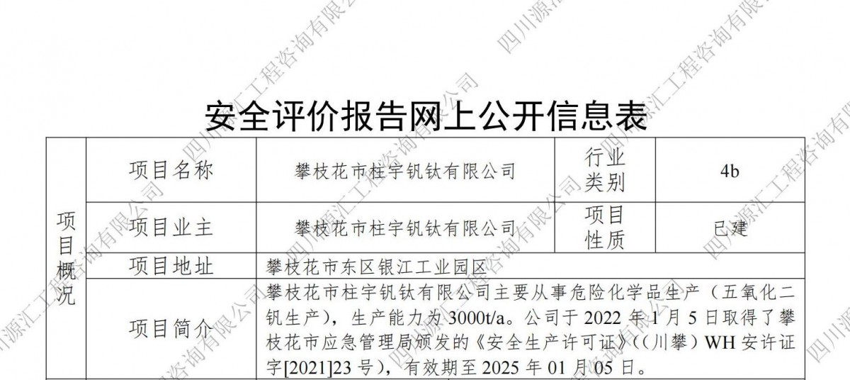 攀枝花市柱宇釩鈦有限公司網(wǎng)上公示