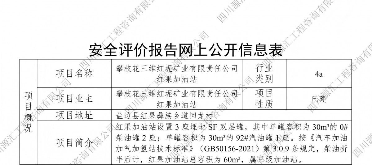 攀枝花三维红坭矿业有限责任公司红果加油站网上公示