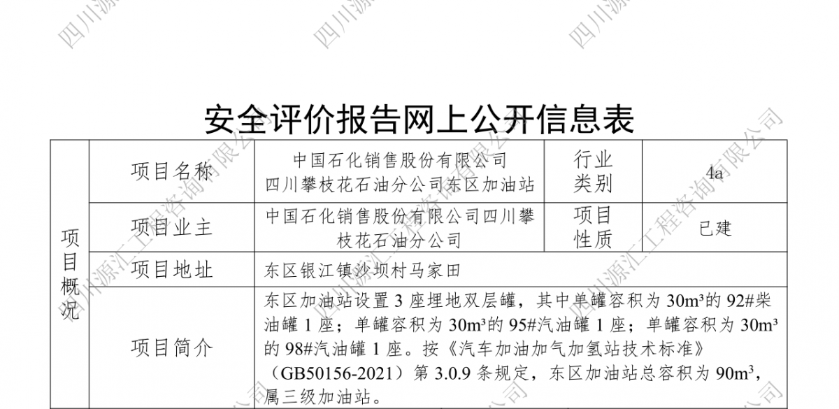 中国石化销售股份有限公司 四川攀枝花石油分公司东区加油站网上公示