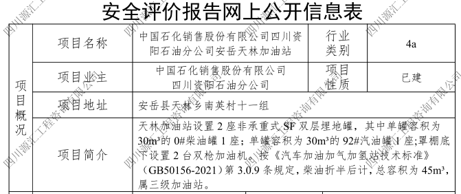 中国石化销售股份有限公司四川资阳石油分公司安岳天林加油站网上公示