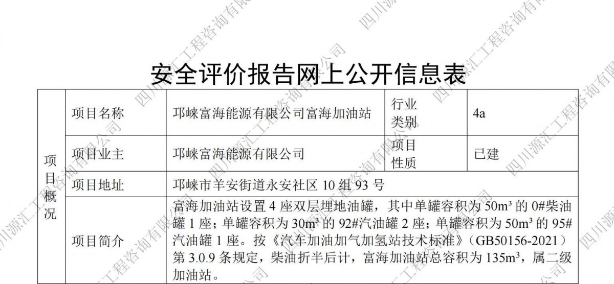 邛崍富海能源有限公司富海加油站網(wǎng)上公示