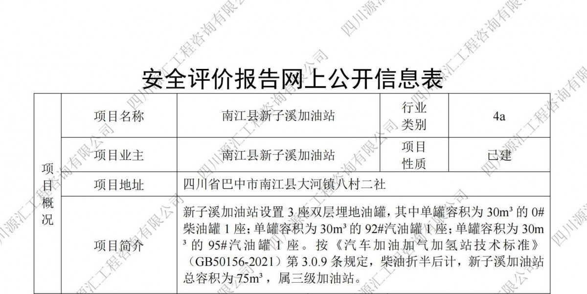 南江县新子溪加油站网上公示