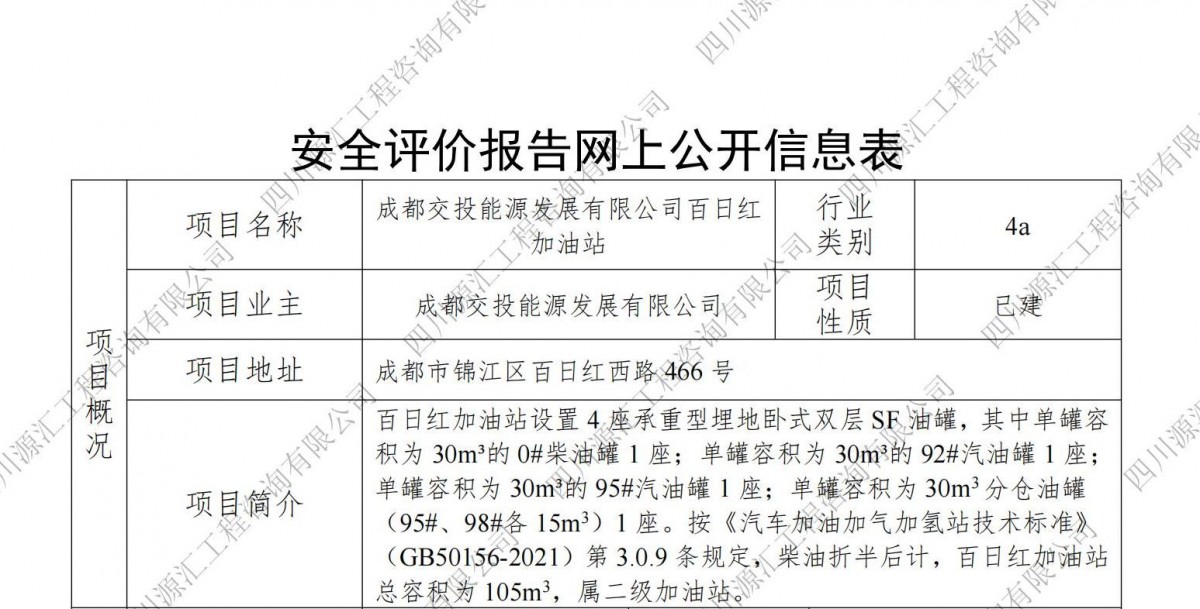 成都交投能源发展有限公司百日红加油站网上公示