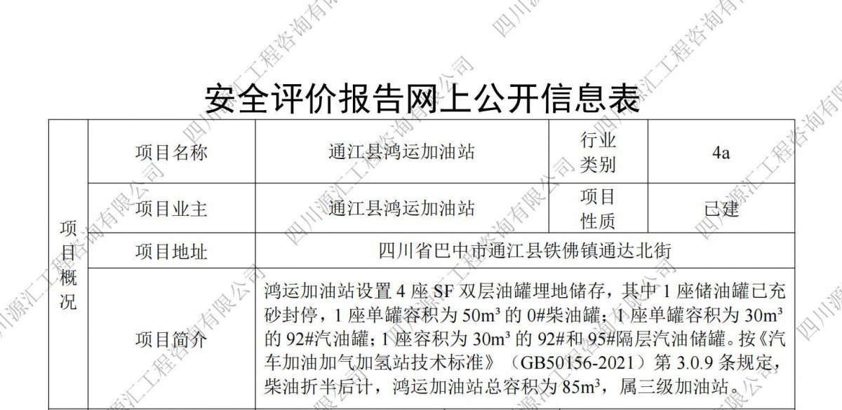 通江县鸿运加油站网上公示