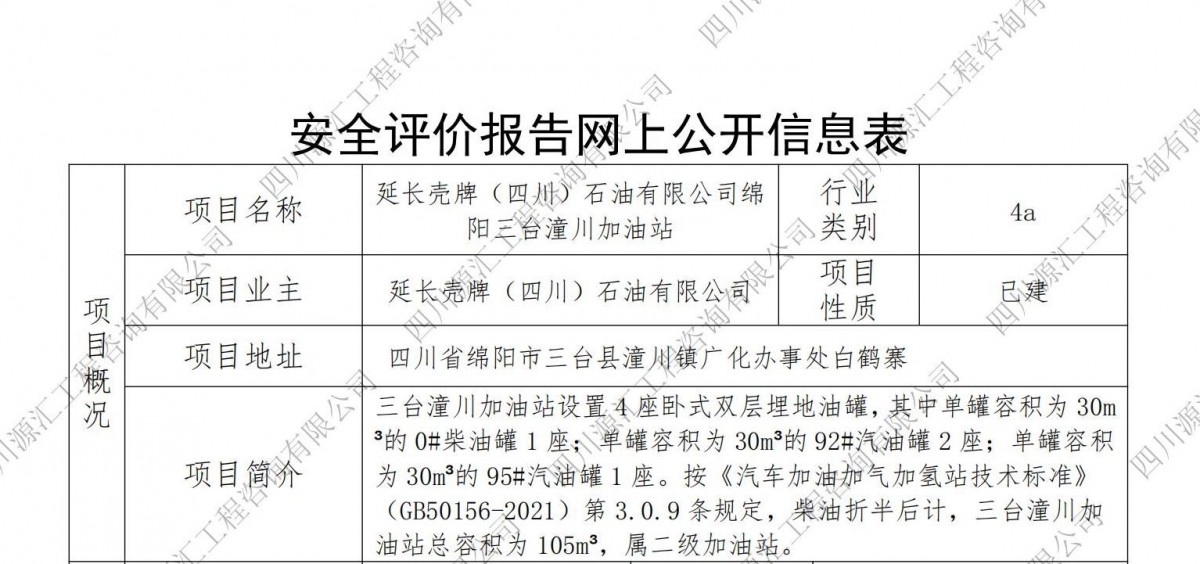 延长壳牌（四川）石油有限公司绵阳三台潼川加油站网上公示